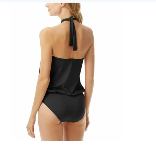MICHAEL Kors Blouson Full Coverage Halter One Piece Swimsuit Black Size 4 2706 - 第 2/2 張圖片
