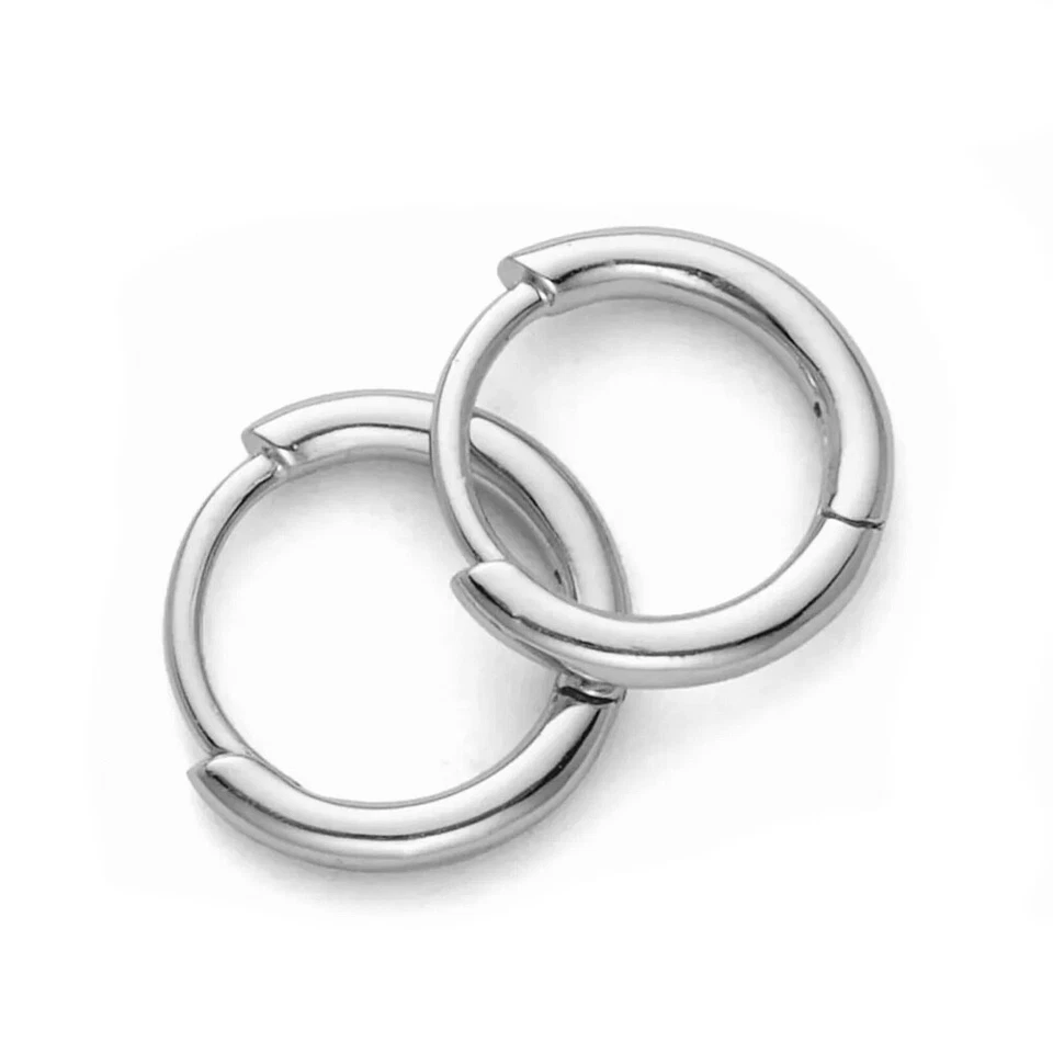 Classic Elegant Pure Solid 925 Sterling Silver White Gold Small Hoop Earrings - Image 3 of 4