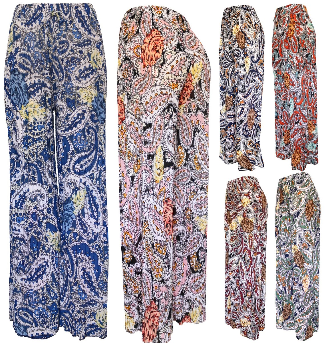 【PORTERNA】Palas Shirring Lounge Pants Women's Paisley Pleated Palazzo Wide Leg Lounge Summer Pants