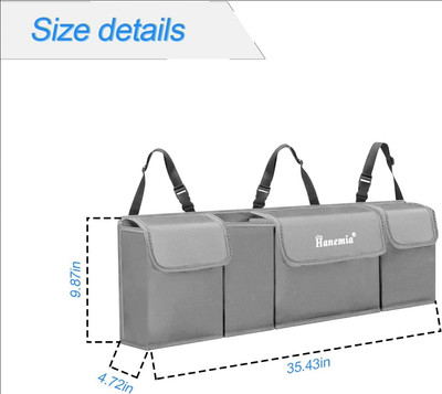 SUV Car Trunk Organizer Hanging Space Saving Pockets Heather Gray 35''