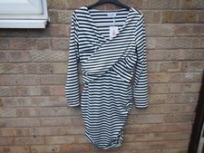 OPPS GIRL KOREA , BLACK/WHITE STRIPED DRESS, V NECK , RUCHED SIDES , SIZE L, NWT
