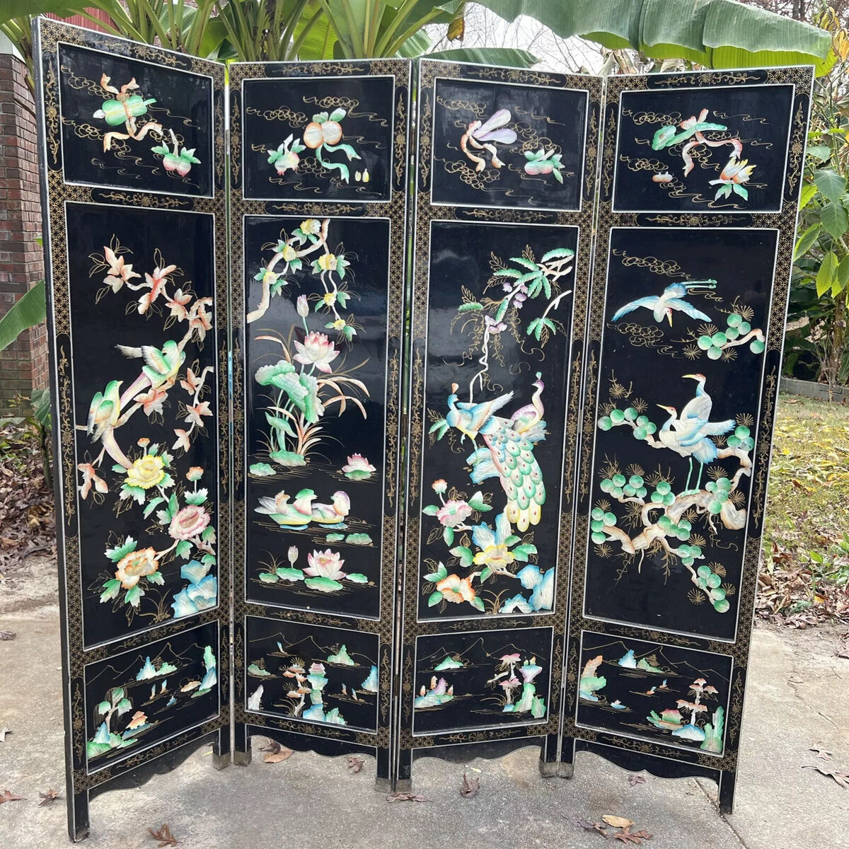 Vintage 4 Panels of Chinese Wall/Room Divider 70”w X 72”H X Vintage 4 Panels of Chinese Wall/Room Divider 70”w X 72”H X