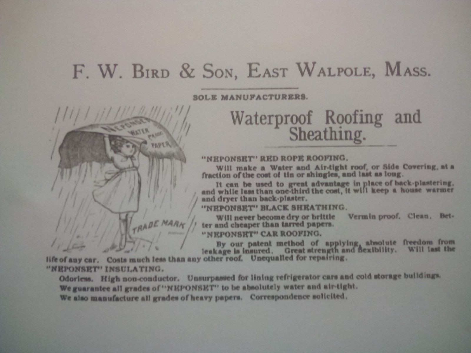 VINTAGE BRONZE F.W. BIRD & SON EAST WALPOLE MASS NEPONSET EST 1795