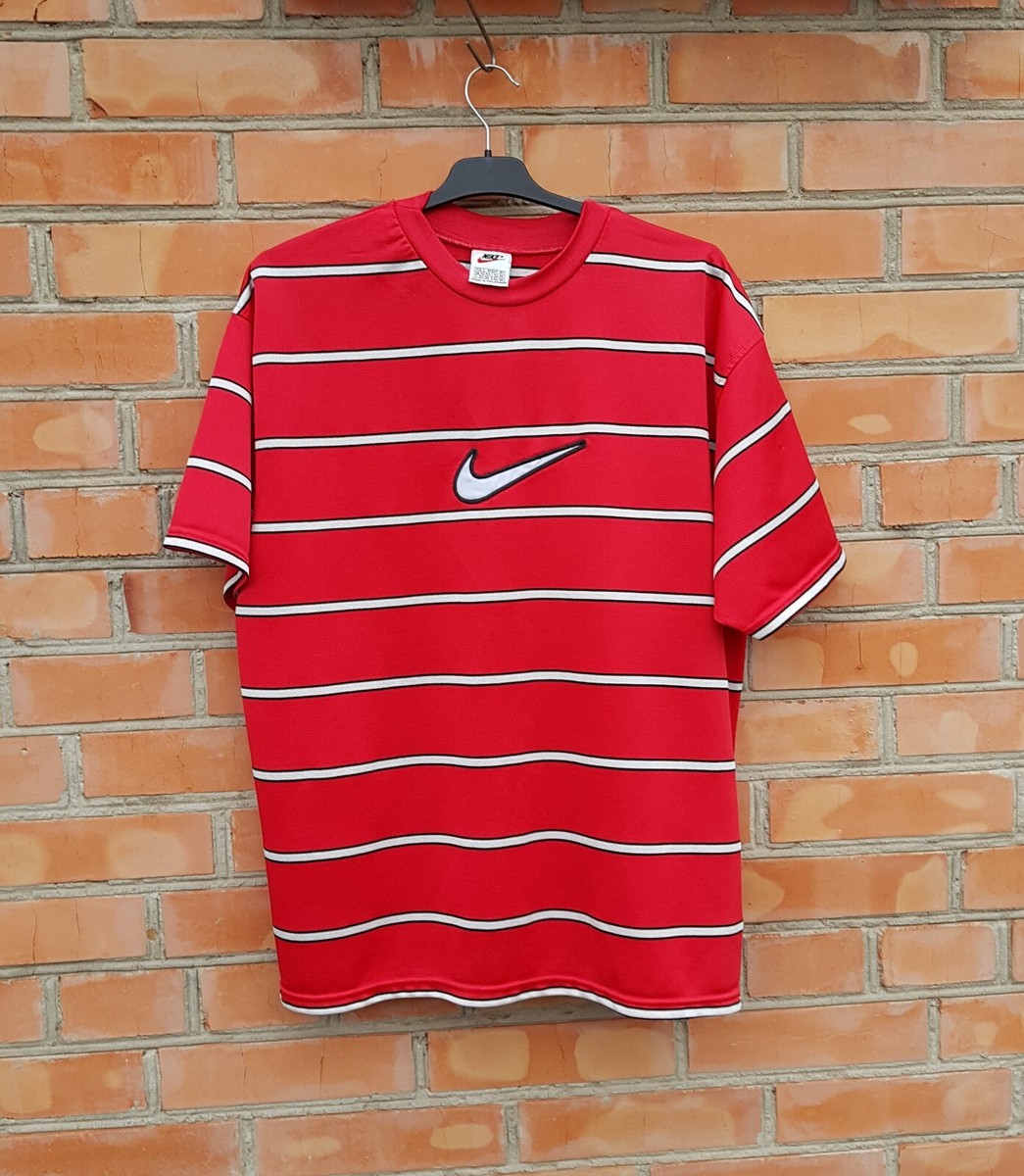 Nike Vintage 90s Stripe Big Swoosh Center Logo Tee T Shirt