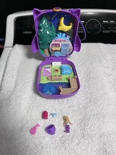 Lot of 2 Polly Pocket Owl Night Out Camping Case - With Doll And Accessories