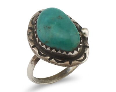 Navajo Handmade Ring 925 Silver Gem Grade Turquoise Native Artist C.80's
