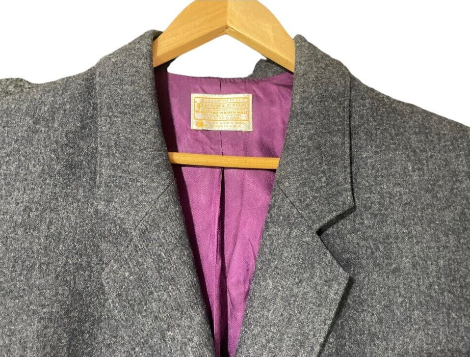 Pendleton Vintage Gray Purple Lined Wool Single B… - image 2