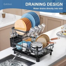 Dish Drainer Drying Rack Cup Holder Cutlery Tray pot Kitchen sink Organizer bowl