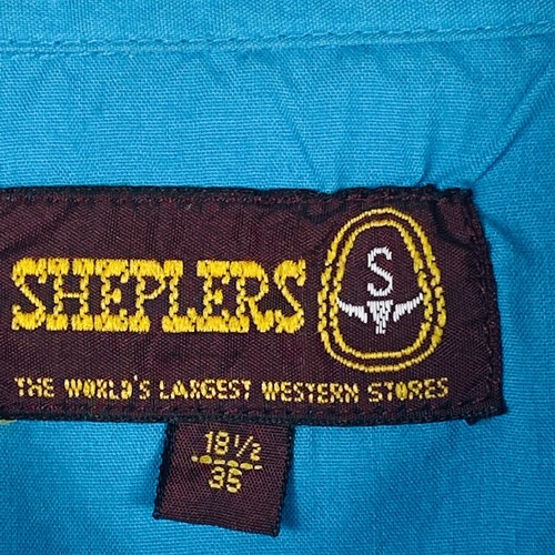 Shepler Western Wear Pearl Snap Shirt Men's 18.5x36 Tall Long Sleeve Blue Aqua - Picture 9 of 12
