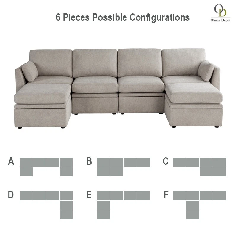 Sofá seccional modular de gran tamaño en forma de U sofá sofá de sala - gris terciopelo Foto 3 de 4