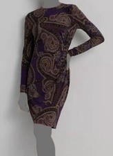 Lauren Ralph Lauren Women's Purple Paisley Twist-Front Dress Size 10