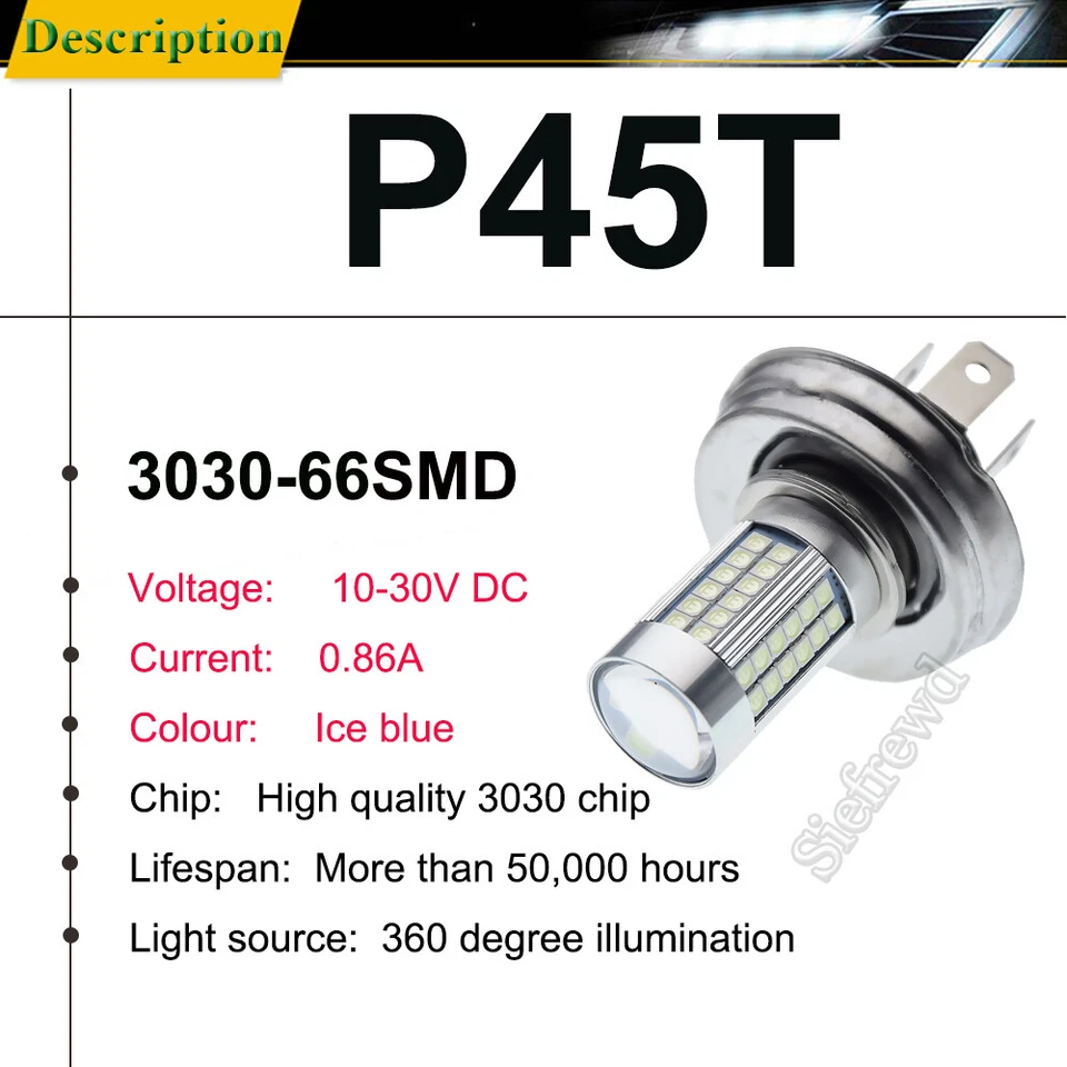 2Pcs Ice Blue 12 Volt P45T R2 LED Motorbike Headlight Bulb Beetle Citroen 2CV  Foto 3 de 4