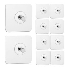 Reusable Adhesive Wall Hooks 13.5lb Capacity Waterproof Transparent 10-Pack