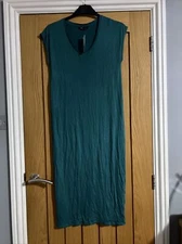 M&S Maxi Beach Pool Holiday Dress V-Neck Sleeveless Plain Green New