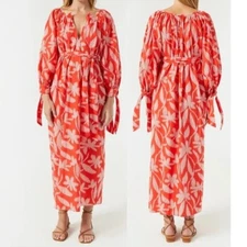 NWT $322 RHODE ANNIE COTTON POPLIN FULL LENGTH DRESS IN OPTICAL FLORAL SIZE S