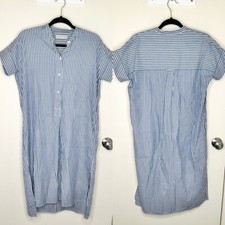 Everlane Button Front Blue Striped Cotton Shirt Dress Size 0