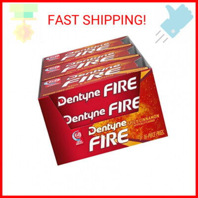 Dentyne Fire Spicy Cinnamon Sugar Free Gum, Pack of 9 (144 Total Pieces)