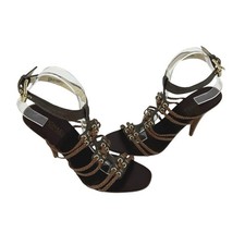MICHAEL Michael Kors 9 Dark Brown Leather Braided Strap Cone Heel Sandals