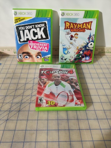 X Box 360 games Rayman Origins/You dont know jack/Top Spin 4 pre owned - Picture 1 of 3