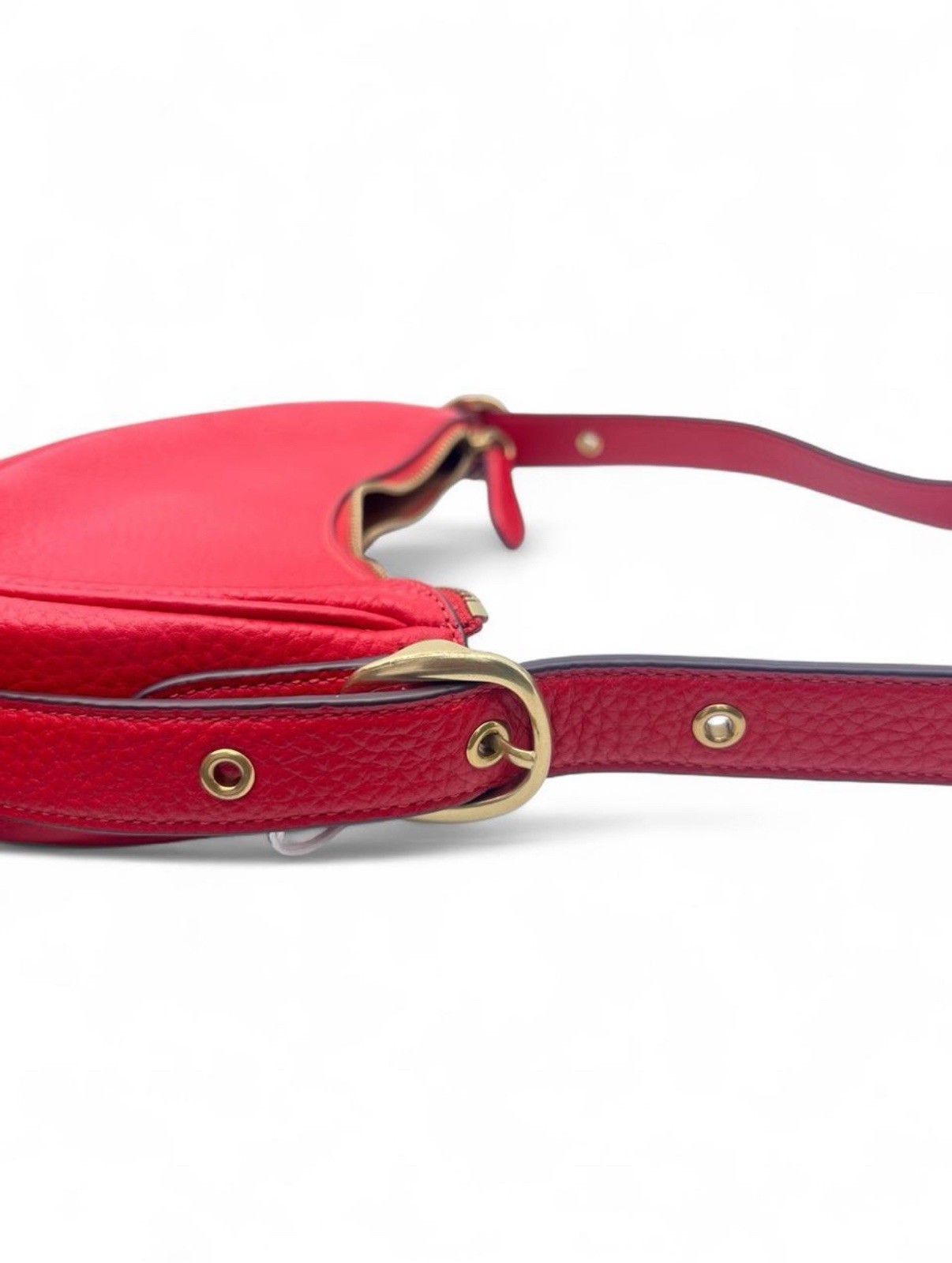 Coach CC439 Luna Red Soft Pebble Leather Crescent Shoulder Hobo Bag Purse image 3