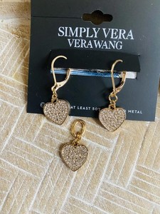 Gold-Tone Heart-Shaped Charm Set with Clear Rhinestones