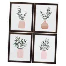  Wall Art, Set of 4 Green Plants Wood Picture Frames Wall 8'' x 10'' Botanical