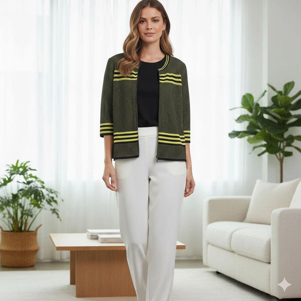 Ming Wang Womens PXL Designer Career Preppy Quiet Luxury Knit Jacket Cardigan - Image 2 of 4