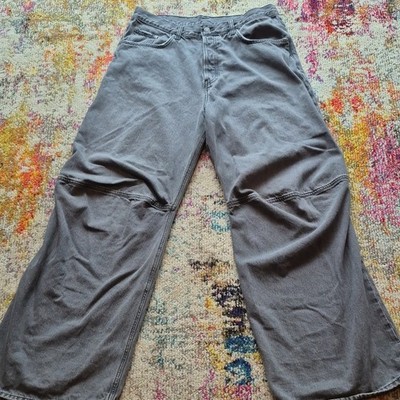 Weekday Men's Gray Denim Jeans Sculpture Loose Baggy Fit Medium Wash 5-Pocket