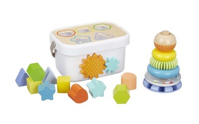 Amazon Basics Wooden Shape Sorter Stacker 12 Months Toy