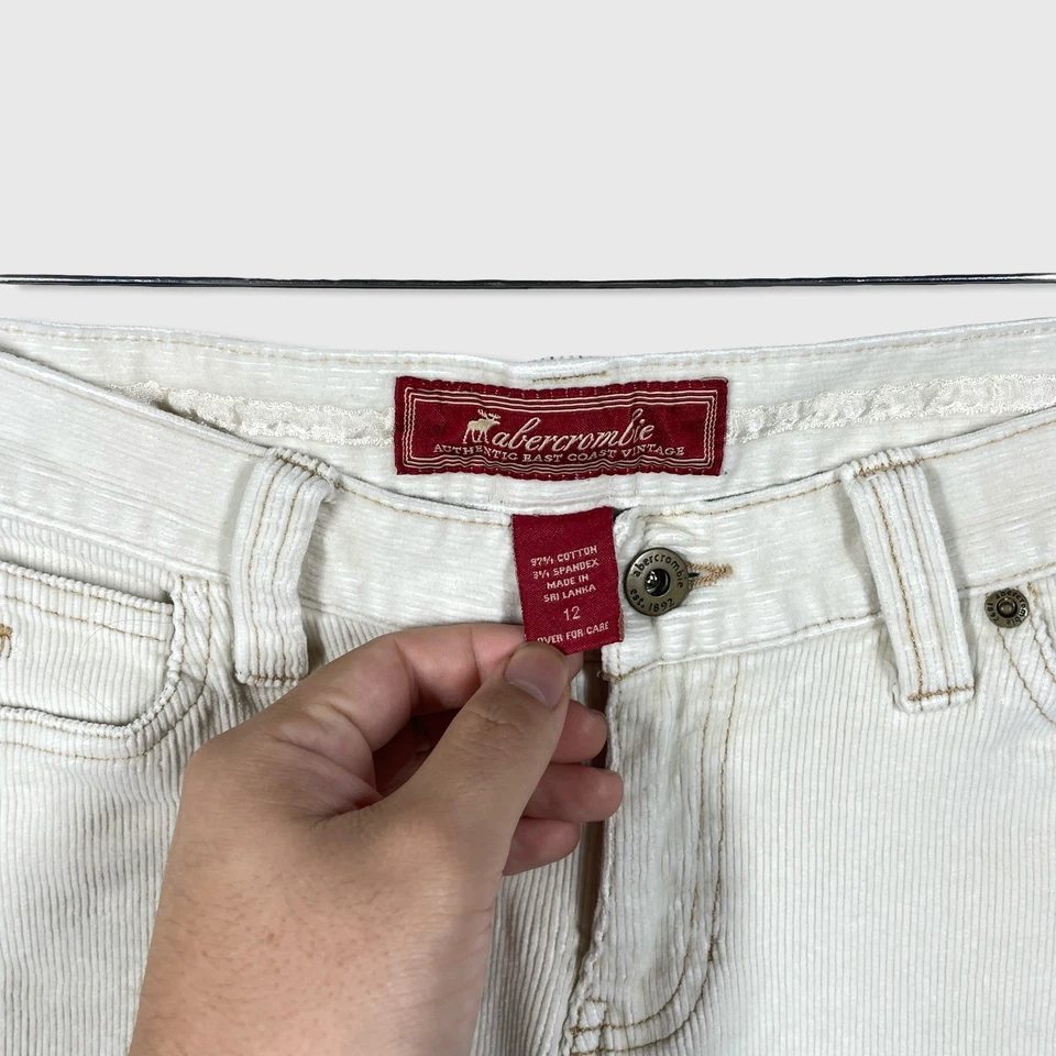 Pantalones Y2K Abercrombie Fitch Pana Bootcut Niñas 12 Blanco Tiro Bajo Romántico Foto 4 de 4