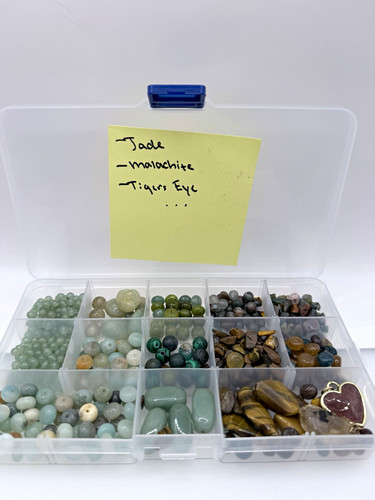 Mixed Natural Gemstone Bead Lot Jade Aventurine Tiger Eye Malachite Jasper