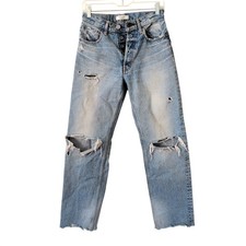 MOUSSY VINTAGE Distressed Light Wash Denim Jeans Women Size 26 Button Fly Japan