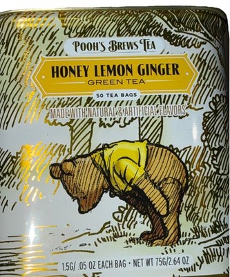 POOH S BREW TEA HONEY LEMON GINGER  Green Tea- 1 Tin = 50 tea bags Caffeinated