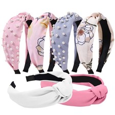 6Pcs Knotted Headbands, Pearl Flower Hairbands for Women Classic Top Headban...