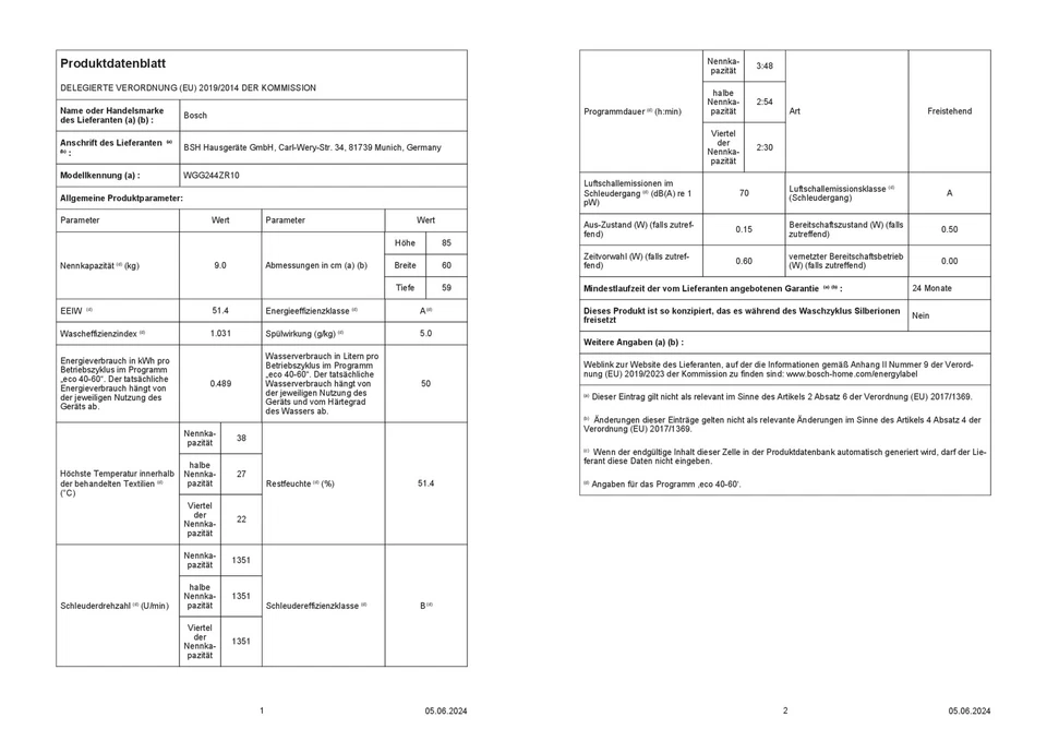 Bosch Waschmaschine 9kg 1400U Frontlader Serie 6 SpeedPerfect Graphit - Bild 3 von 4