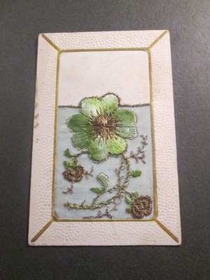 Postkarte bestickt grüne Blume [FA-6/022]