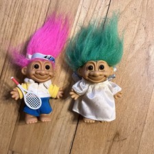 Muñecas Russ Troll vintage años 90 5” pelo verde ángel y 5” pelo rosa jugador de tenis