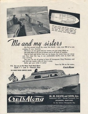 Magazine Ad - 1947 - M.M. Davis & Son Boats - Solomons, MD - Cruis Along