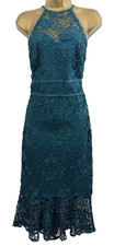 Lipsy Green Bodycon Lace Midi Dress 18 UK Wedding Party Occasion Evening Halter