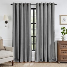 Gray Blackout Curtains Custom Farmhouse Linen Texture Thermal Grommet Rod Pocket
