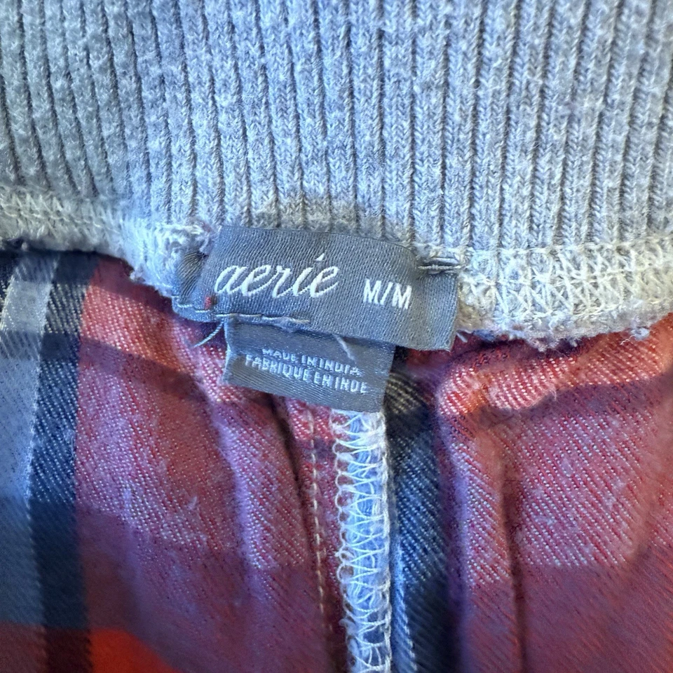 Pantalones de salón Aerie de franela a cuadros con cordón rojo azul blanco mediano Foto 3 de 4