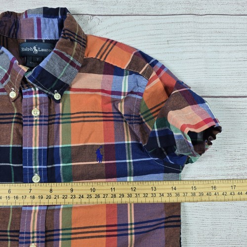 Ralph Lauren Polo Cotton Madras Plaid Button Down Short Sleeve Shirt Boys Size 7 - Picture 8 of 9