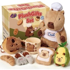 Capybara Plush Gifts Set for Kids Cute Chef-Themed Stuffed Toys W/ Mug Keychain