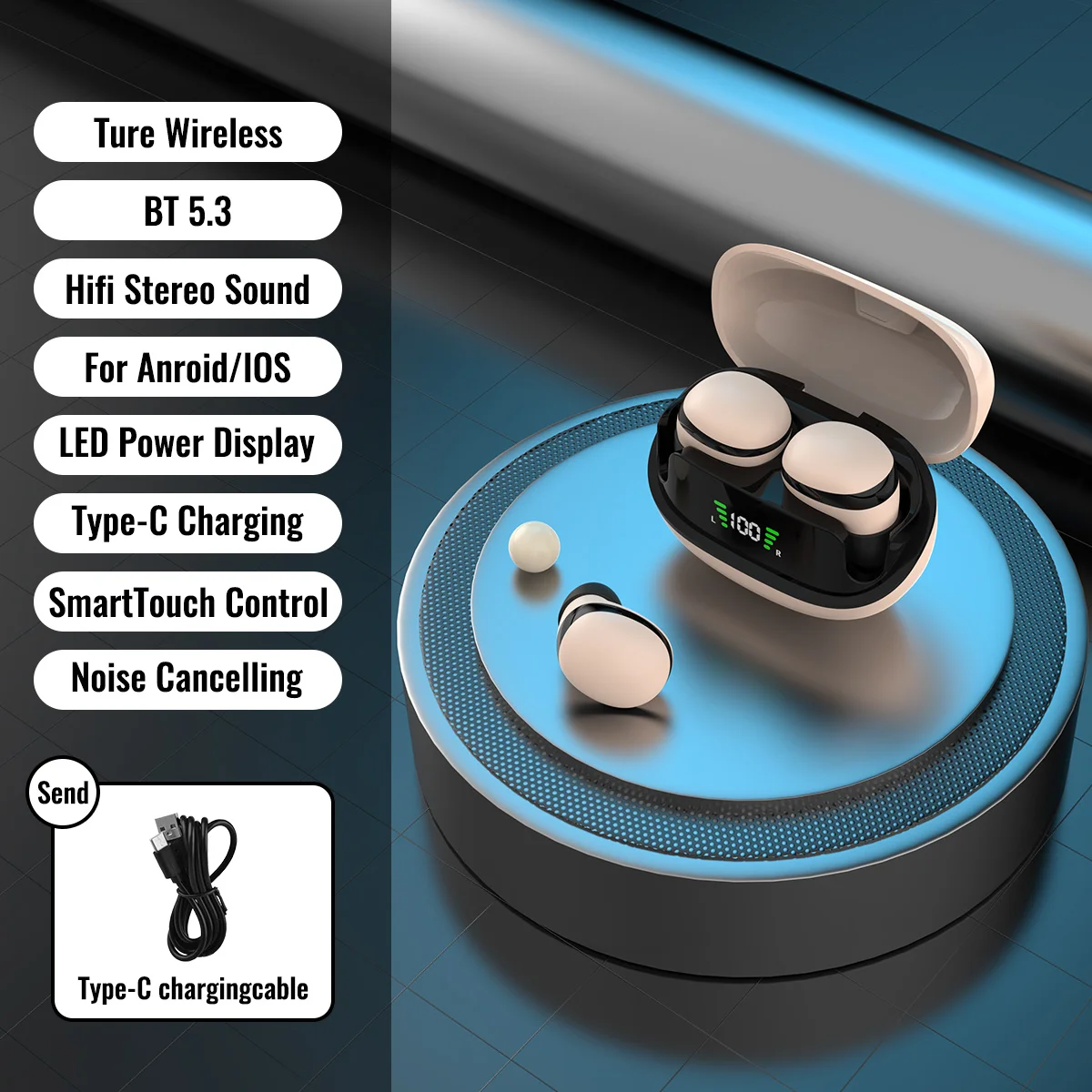 Wireless Sleep Earbuds Mini TWS Bluetooth Stereo Work Earphones with Hidden Design
