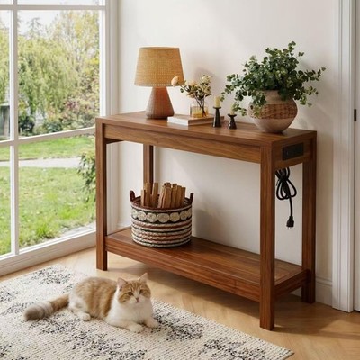 47'' Entryway Table, Narrow Console Sofa Table, with Outlets and USB-C Port, E...