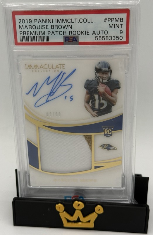 Marquise Brown 2019 Panini Immaculate Premium Patch Rookie Auto /99 PSA 9