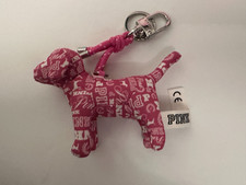 NWT Cute Victoria's Secret PINK Micro Dog Keychain Pink Gossip Dog Print   
