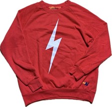 Aviator Nation Sweatshirt Womens Large Red Relaxed Crew Lightning Bolt Pullover