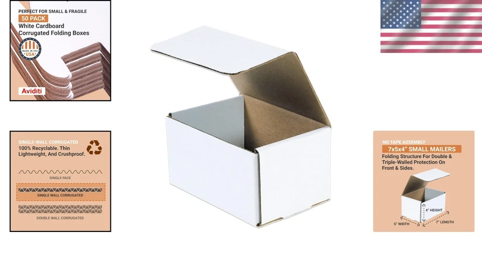 Sturdy 50-Pack Corrugated Shipping Boxes for Small Items - Convenient 7x5x4 Size - Image 2 of 4