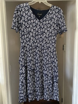 Connected Apparel Tiered Navy Floral Print Dress Size 8